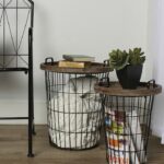 Kate and Laurel Tenby Nesting Metal and Wood Tray Accent End Tables, Black