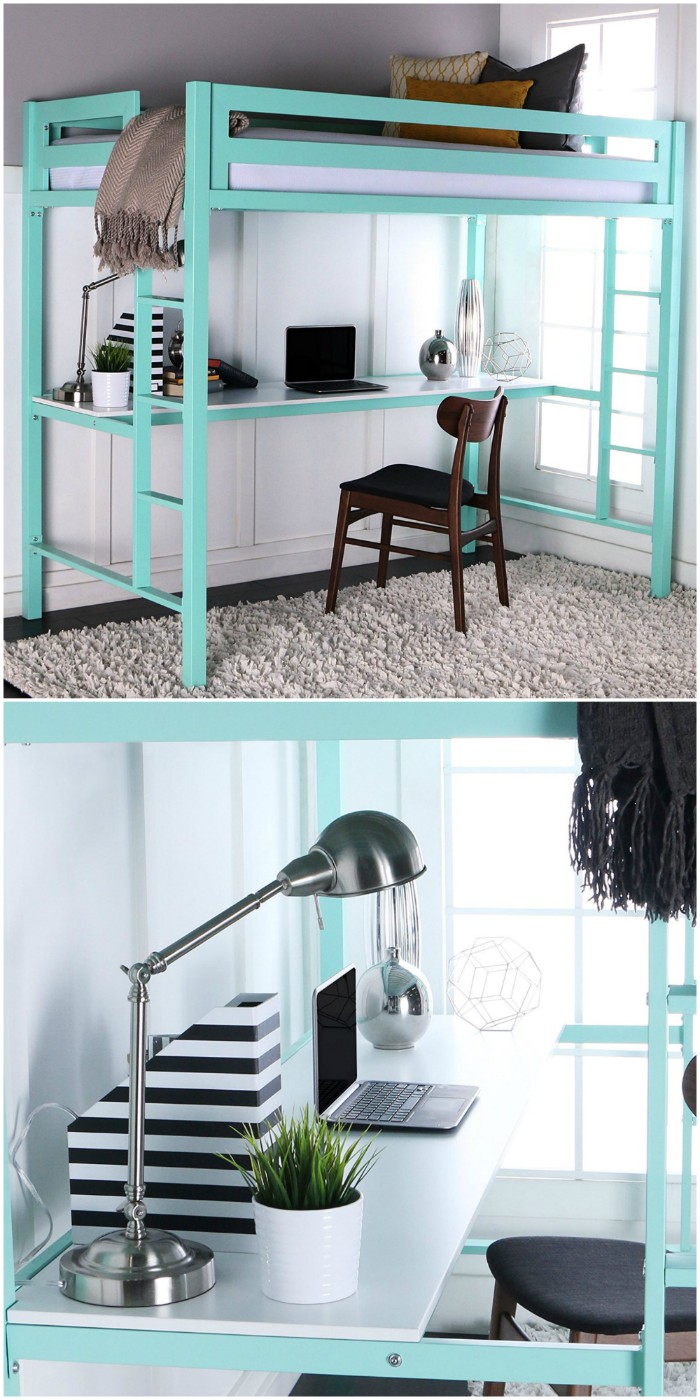 Twin Metal Loft Bed with Workstation