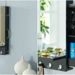 Black Cabinet Mirror with Hidden Sliding Jewelry Door and Hanging Hooks