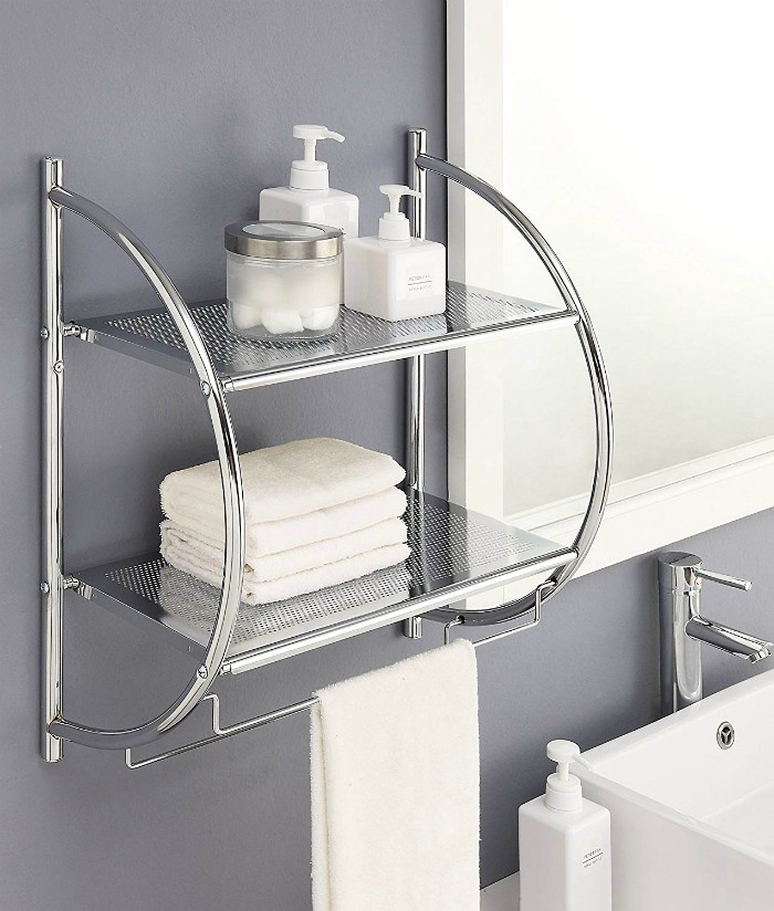 shelf with towel bar 1 - 18 Space-Saving Ideas for Your Bathroom