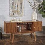 Mid Century Modern Light Oak Wood Wine Cabinet