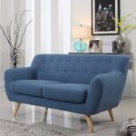 Mid-Century Modern Linen Fabric Sofa, Loveseat in Colors Light Grey, Polo Blue, blue, Yellow and Red (Blue, 2 Seater)