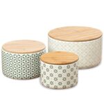 The Gastro Chic Ikat Kitchen Jars, Set of 3, For Cookies, Dry Goods, Canisters, White Glazed Ceramic,