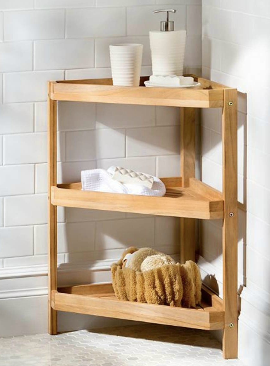 Teak Corner Stand Shelf Unit by Improvement