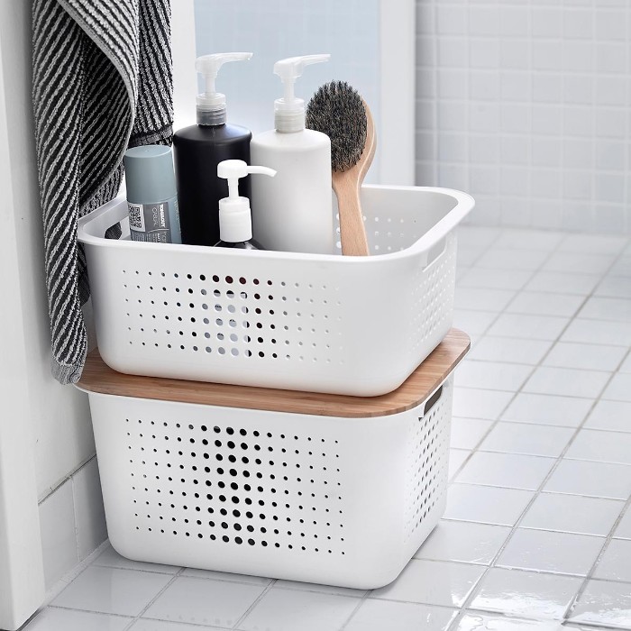 White Nordic Storage Baskets with Handles for the bathroom