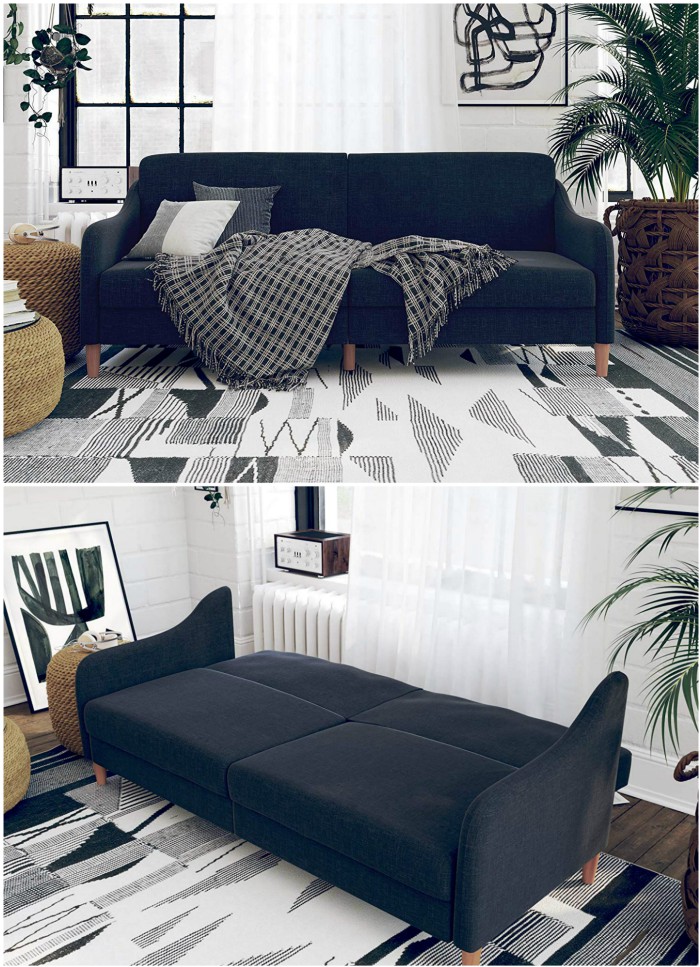Navy upholstered sleeper sofa