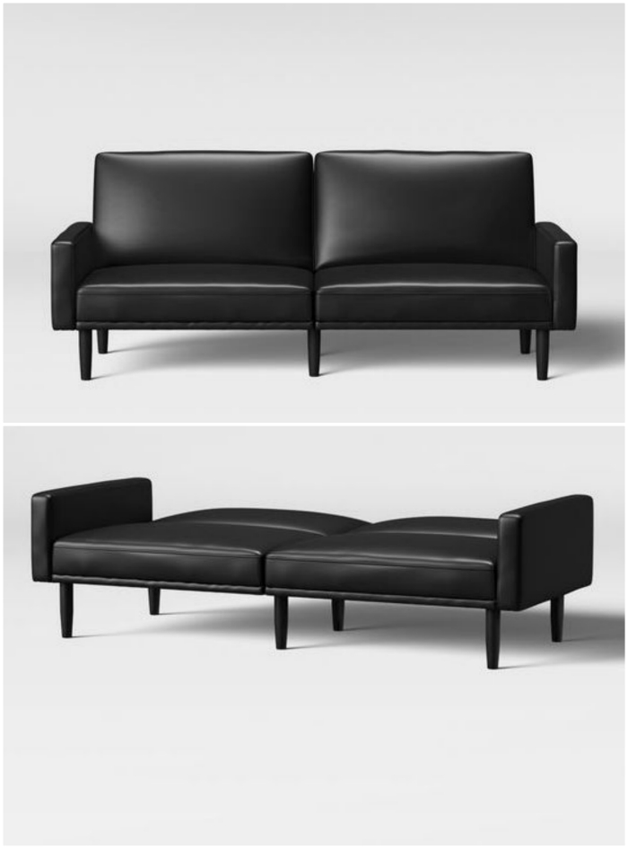 black-fake-leather-sleeper-sofa-bed