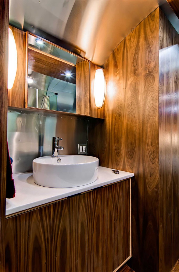 Western Pacific Airstream by Timeless Travel Trailers Bathroom1 - Rare Airstream Trailer Gets a Stunning Mid-Century Style Restoration