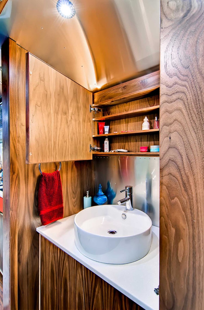 Western Pacific Airstream by Timeless Travel Trailers Bathroom2 - Rare Airstream Trailer Gets a Stunning Mid-Century Style Restoration