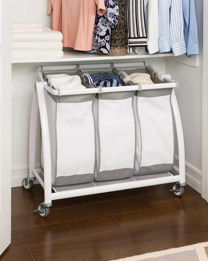 Seville Classics Premium 3 Bag Heavy Duty Tilt Laundry Hamper Sorter Cart - 20 Brilliant Ideas for Organizing Your Closet