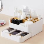 ZEN’S BAMBOO Makeup Organizer Drawer Large Size Multipurpose White Plastic Office Storage Box(6 Cell)