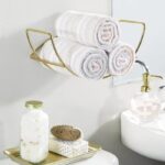 mDesign Modern Decorative Metal Bathroom Wall Mount Towel Rack Organizer for Storage of Bath Sheets, Washcloths, Hand or Face Towels – 2 Pack – Rose Gold