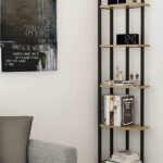 Decorotika Alice 5-Shelf Vintage Industrial Corner Bookshelf, Rustic and Metal Corner Bookcase with Fancy Color Options,Multiple Use Option (Oud and White)