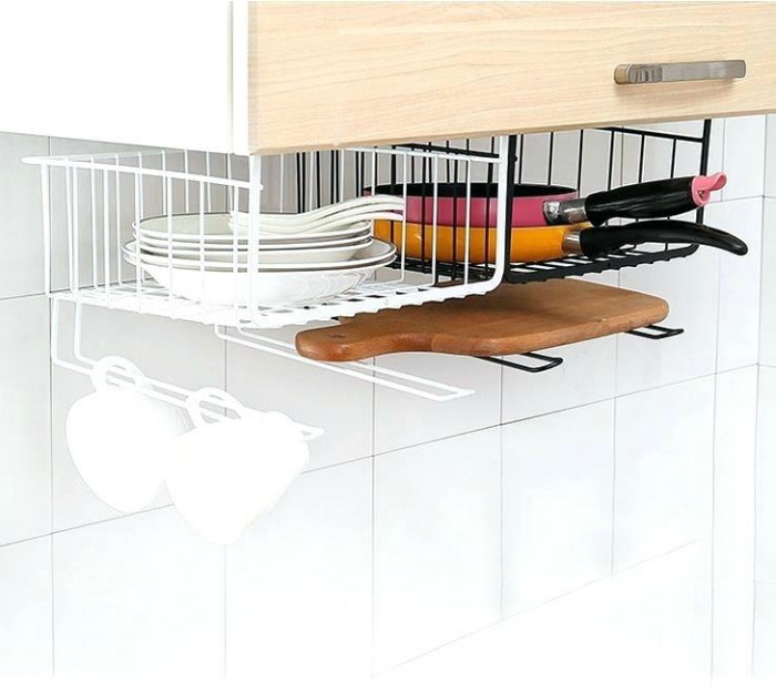 SONGMICS Cabinet Shelf Organizers Set of 2 Kitchen Counter Shelves Silver 