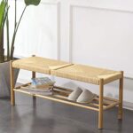 CAOMING Simple White Oak Solid Wood Rope Change Shoe Bench Porch Stool Durable