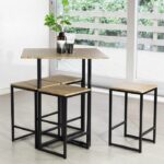 Framodo 5-Piece Kitchen Counter Height Pub Dining Table Set, Square High Breakfast Table with 4 Bar Stools