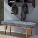 Great Deal Furniture 305329 Aditi Mid Century Fabric Bench, Blueish Gray, Natural