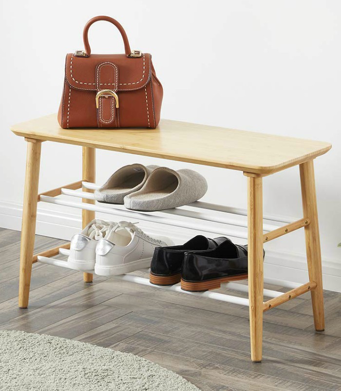 ZEN’S BAMBOO Shoes Rack Bench 3 Ties Shoes Storage Bench Entryway Storage Organizer Shelf