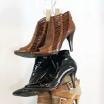 Boottique Vertical Hanging Boot Rack with Rod that Swivels and 6 Boot Hangers, Silver