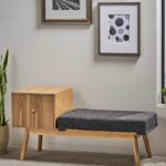 Christopher Knight Home 304989 Andrew Mid Century Fabric and Faux Wood Storage Bench, Dark Grey Tweed,