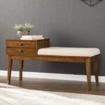 Telephone Mid Century Modern Bench – Wood Finish – Attached Upholstered Cushion