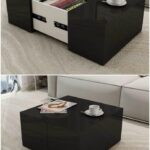 Festnight Modern Coffee Table with A Concealed Storage Compartment High Gloss Sofa and Couch End Side Table Living Room Home Furniture Decor (Black)