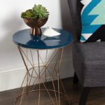 Kate and Laurel Ulane Modern Side Accent Table with Geometric Metal Base and Unfinished Natural Wood Top, Gold