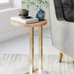 Nathan James 32901 Wyatt Modern Round Side Table with Marble Base, Metal Finish Laminate Wood Tabletop, Oak BrassNathan James 32901 Wyatt Modern Round Side Table with Marble