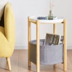 Round End Table Nightstand Gray Bamboo Side Table Serving Tray Stand Table