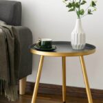 Round Side Table, Metal End Table, Nightstand Small Tables for Living Room, Accent Tables, Side Table for Small Spaces,Gold & Gray by Aojezor