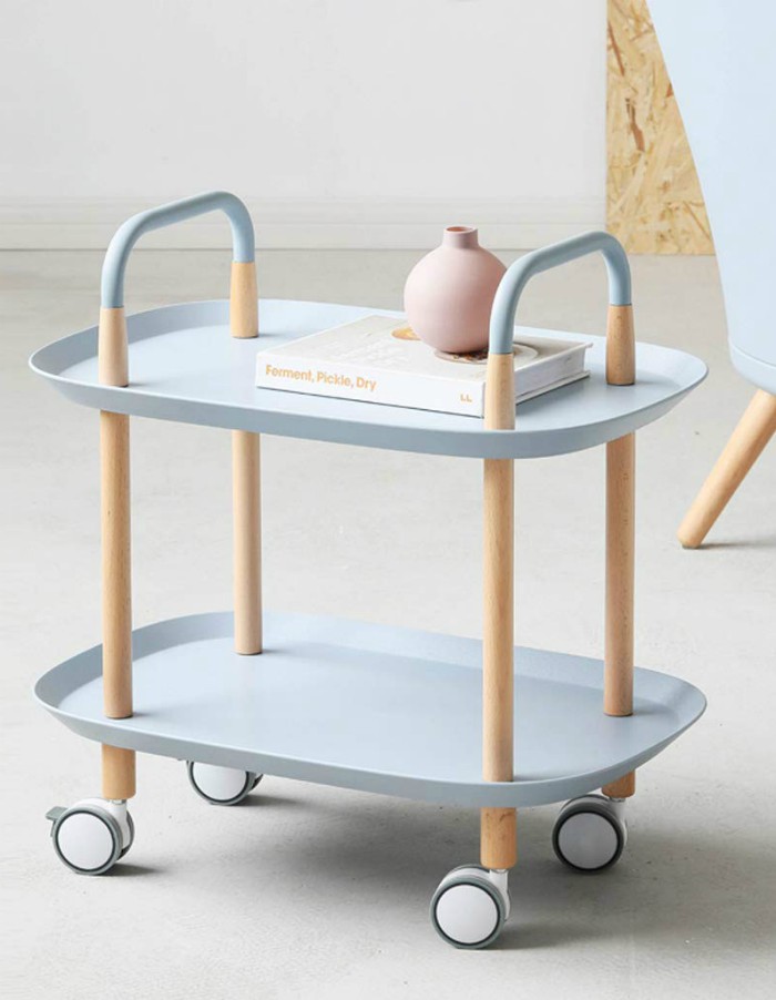 XWZJY Nordic Small End Tables 2-Tier Rolling Cart with Storage Open Shelf Couch Table with Handles Locking Wheels for Living Room Bedroom