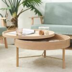 YJ Round Storage Coffee Table, Solid Wood Round Screw-on Coffee Table, Light and Simple Storage Storage, Suitable for Office Desk, Game Center, Home Office