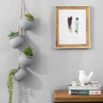 Contemporary Hanging Gray Ceramic Mini Planter Pots with Jute Rope