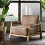 Taupe Lounge Chair Solid Casual Industrial Faux Leather Polyester Wood Natural Finish