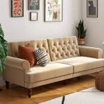 Novogratz Upholstered Cassidy, Convertible Couch, Ivory Velvet Futon