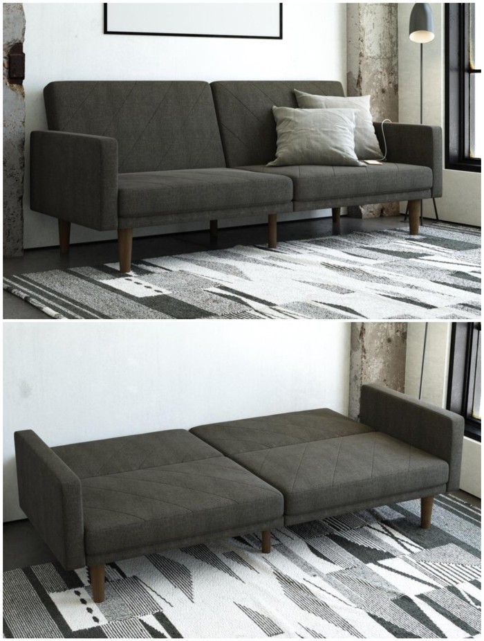 Grey sleeper sofa with USB