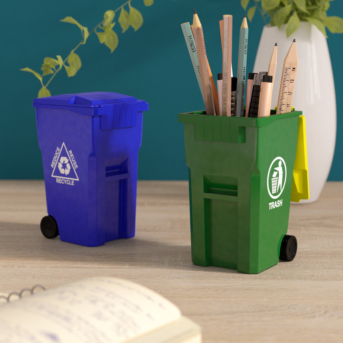 revaminicurbsidetrashandrecyclecan2piecepencilcupset