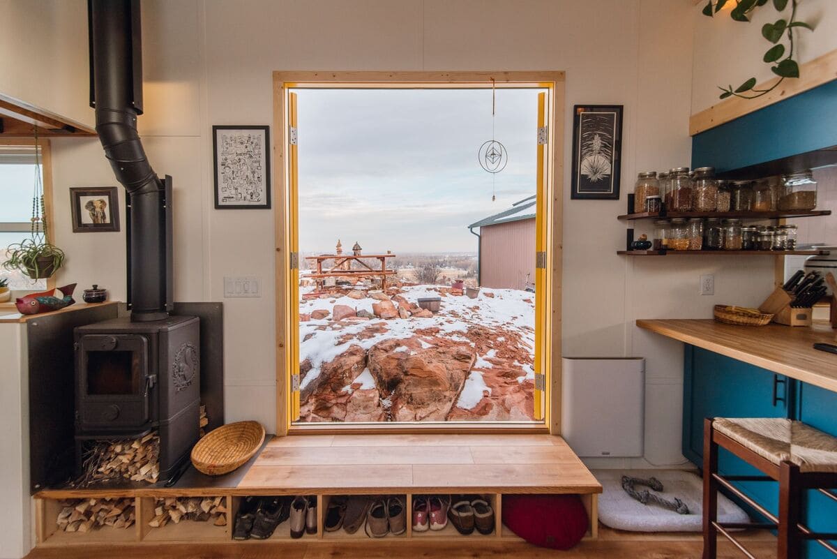 tiny house Living Room 2 Open Door View - This Luxurious Tiny House Does Not Hold Back on Function - It Even Has a Mudroom