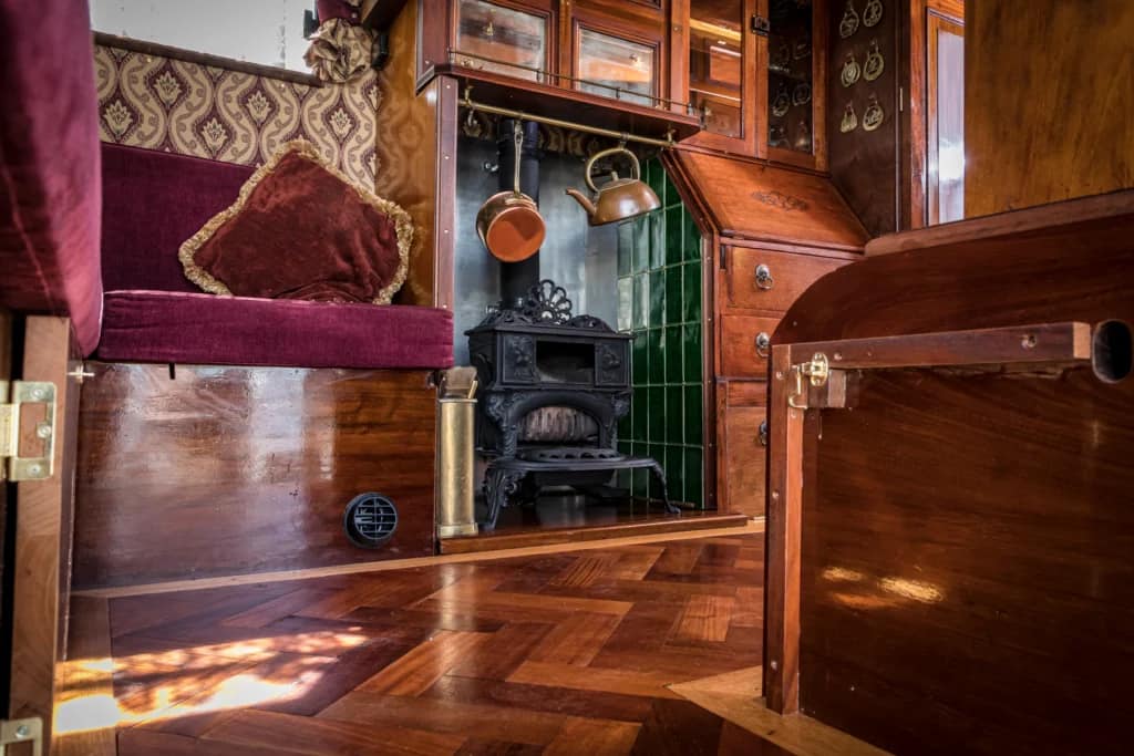 vintage style camper van 24 - Victorian-Style Campervan Features Spectacular Mahogany Interior