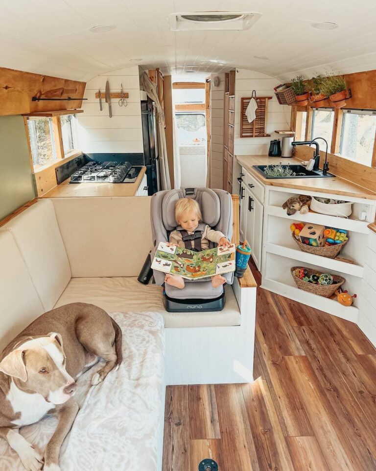 Couple Transforms Old Bus Into Luxurious Tiny Home With PopOut TV in