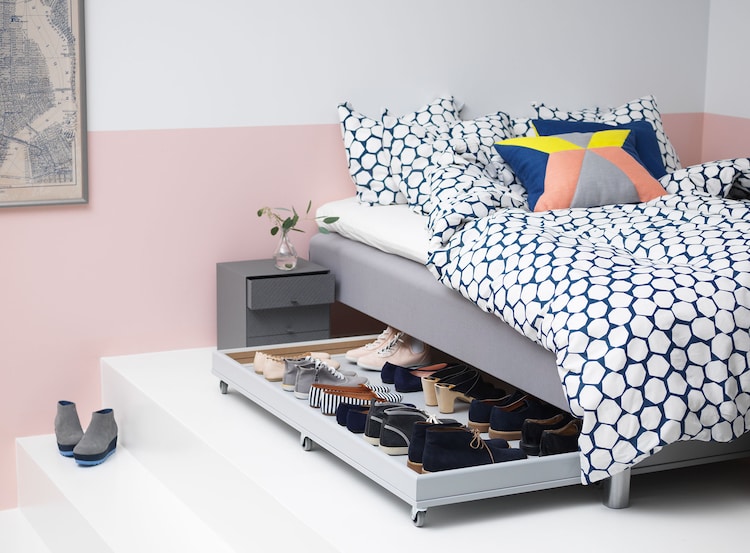 a rolling box that fits under the bed in this white and pink ac0c5114196d144846e8e9968cf1469e - 20 Small Closet Organization Ideas to Maximise Your Wardrobe Space