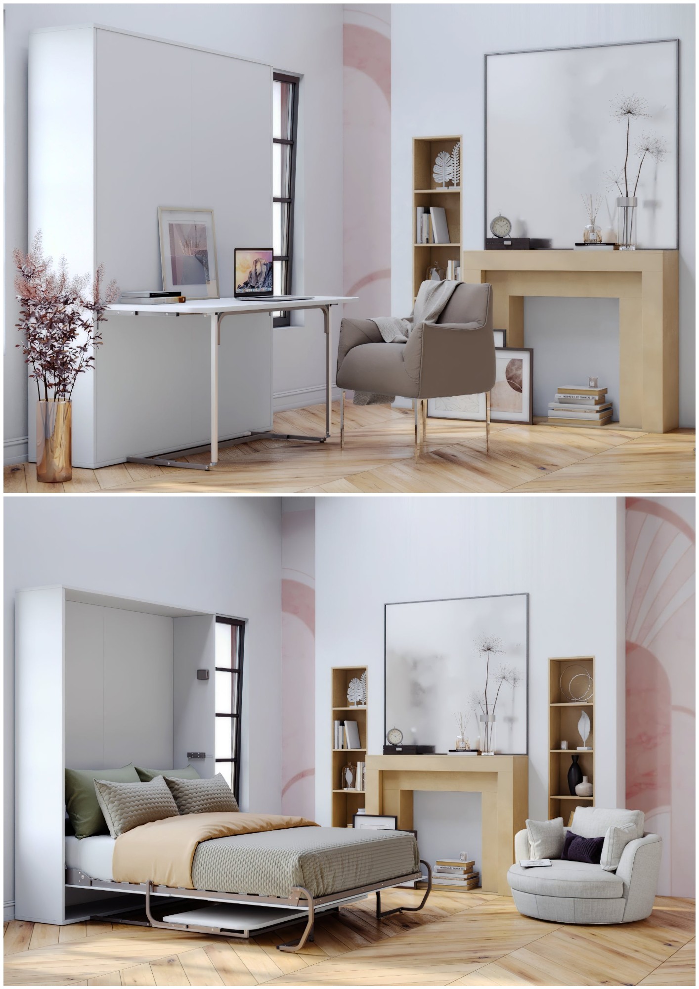 white wall bed with desk - 10 Murphy Beds With Integrated Desks: Your Home Office and Bedroom Combined Into One Neat Piece of Furniture (2023)