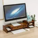 Bamboo+Monitor+Stand+Desk+Organizer+With+4+Storage+Drawers