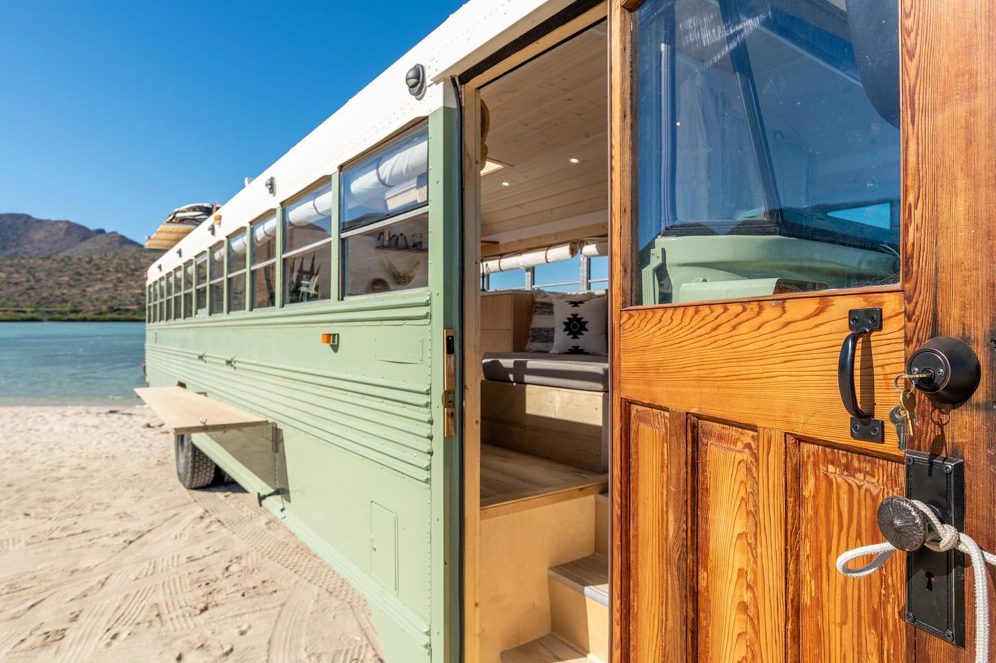 queen beep bus conversion 11 - From Scraps to Sanctuary: How a Couple Turned a $7,200 School Bus Into a House on Wheels Using Recycled Materials