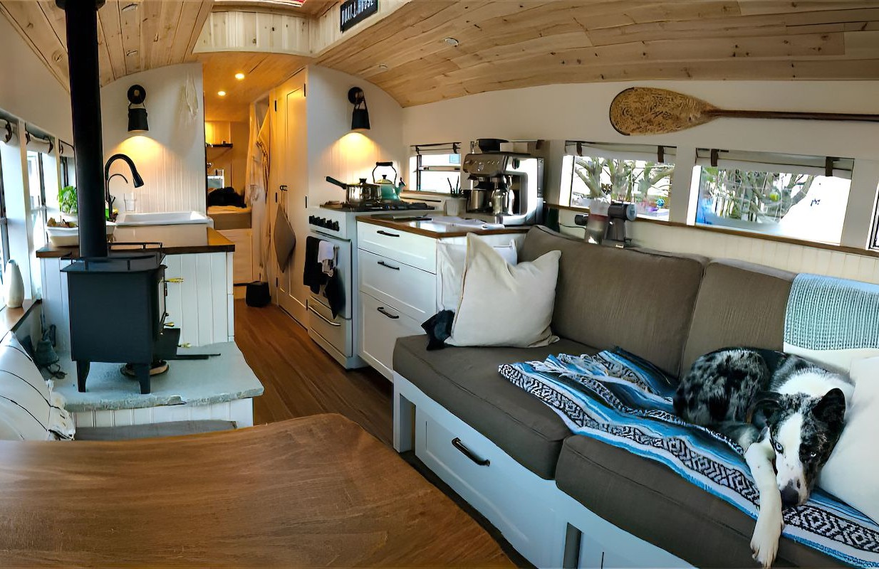sharpen shore leave skoolie bus conversion 8 1 - Retired Couple Lives the Dream in a Converted School Bus – See Inside Their Gorgeous Home.
