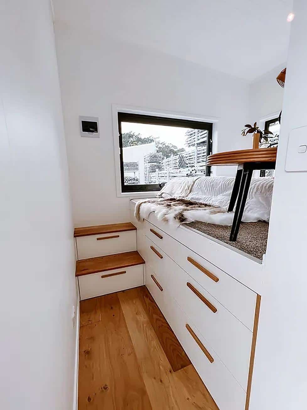 steph shayes tiny homes 1 - A Life Less Lofted: This Sleek Tiny Home Offers Single-Level Living and Clever Hidden Sofas
