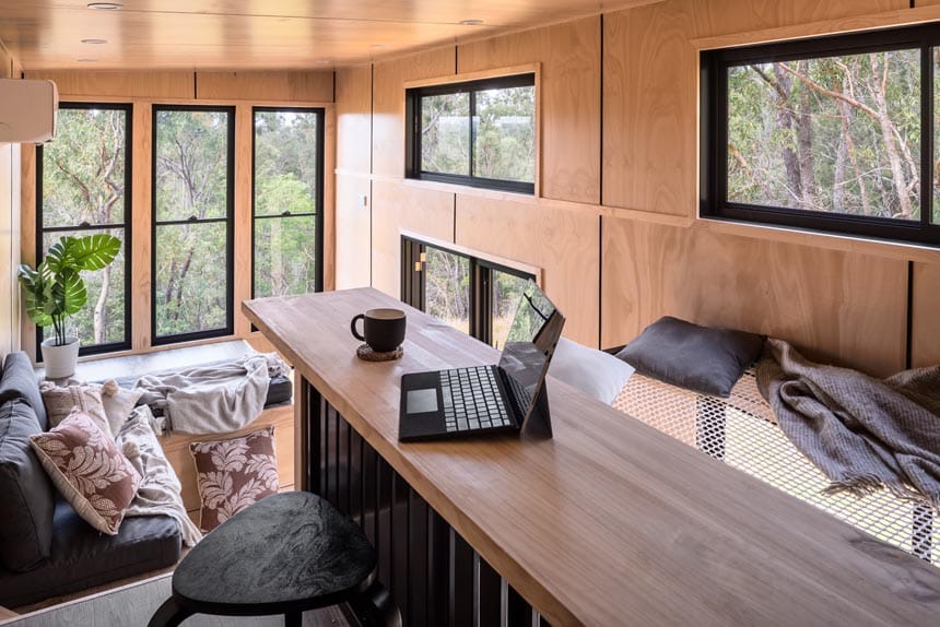 tiny house australia wildscape model upstairs office view - This Multi-Dimensional Tiny House Redefines Small-Space Living