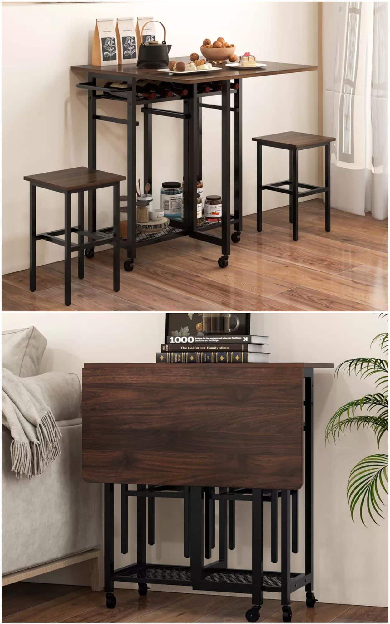Rolling Dining Table with stools
