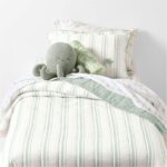 Edward Blue Sea Turtle Ticking Stripe Kids Twin Quilt by Jake Arnold