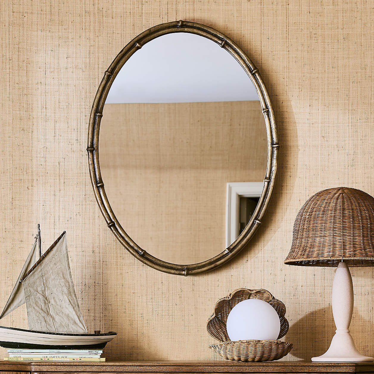 Ivy Cast Metal Bamboo Style Mirror by Jake Arnold - Coastal Charm Meets Old Hollywood in Jake Arnold’s Latest Crate & Barrel Collections